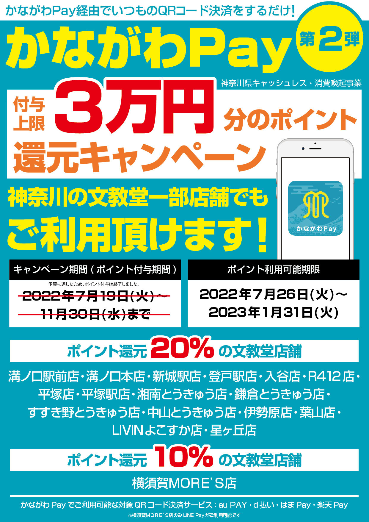 かながわpay第２弾 付与上限３万円分ポイント還元キャンペーン 文教堂 Bunkyodo 公式サイト